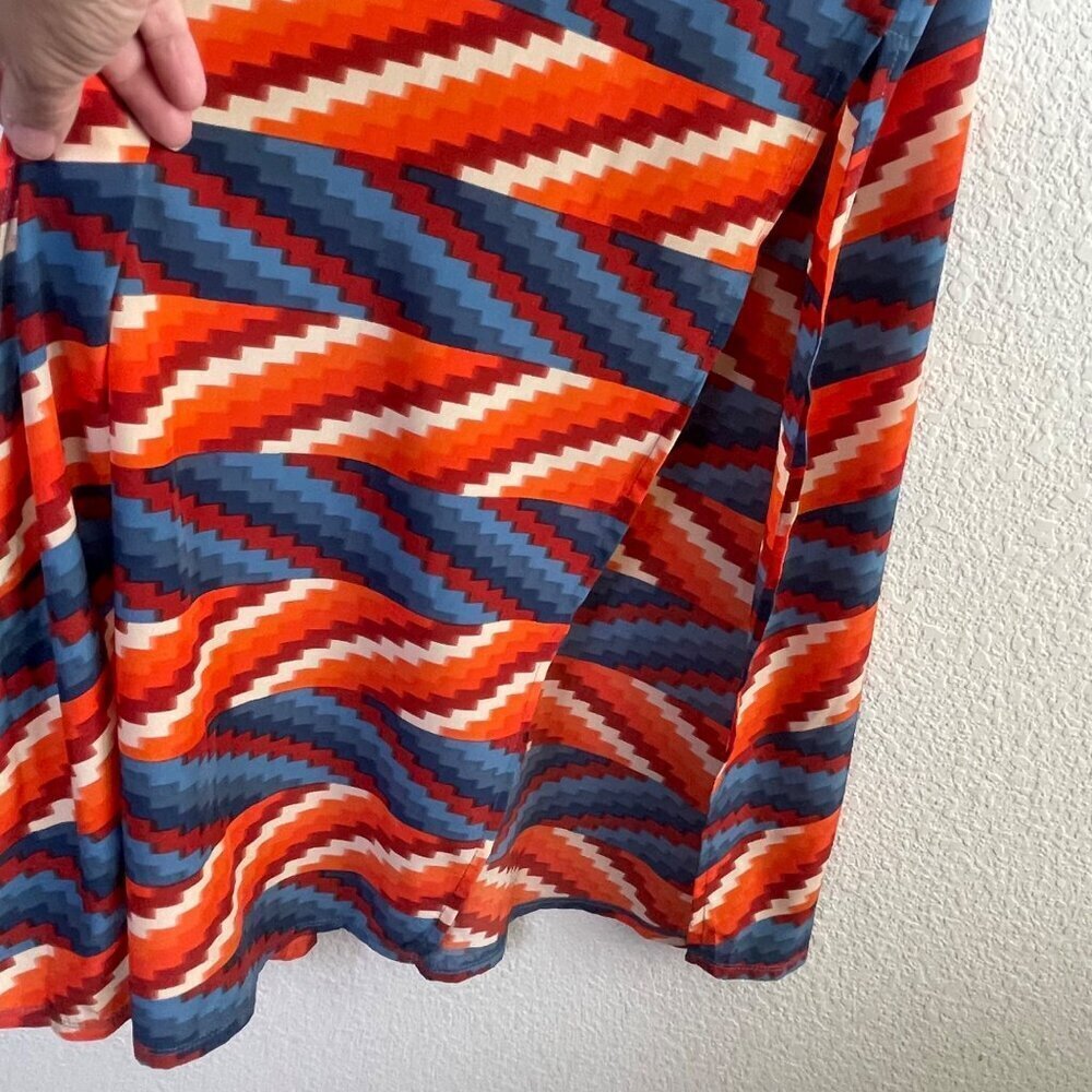 LuLaRoe Joy Duster Vest – Medium, Zig-Zag Orange/Blue/Red, Longline Sleeveless - Picture 8 of 9